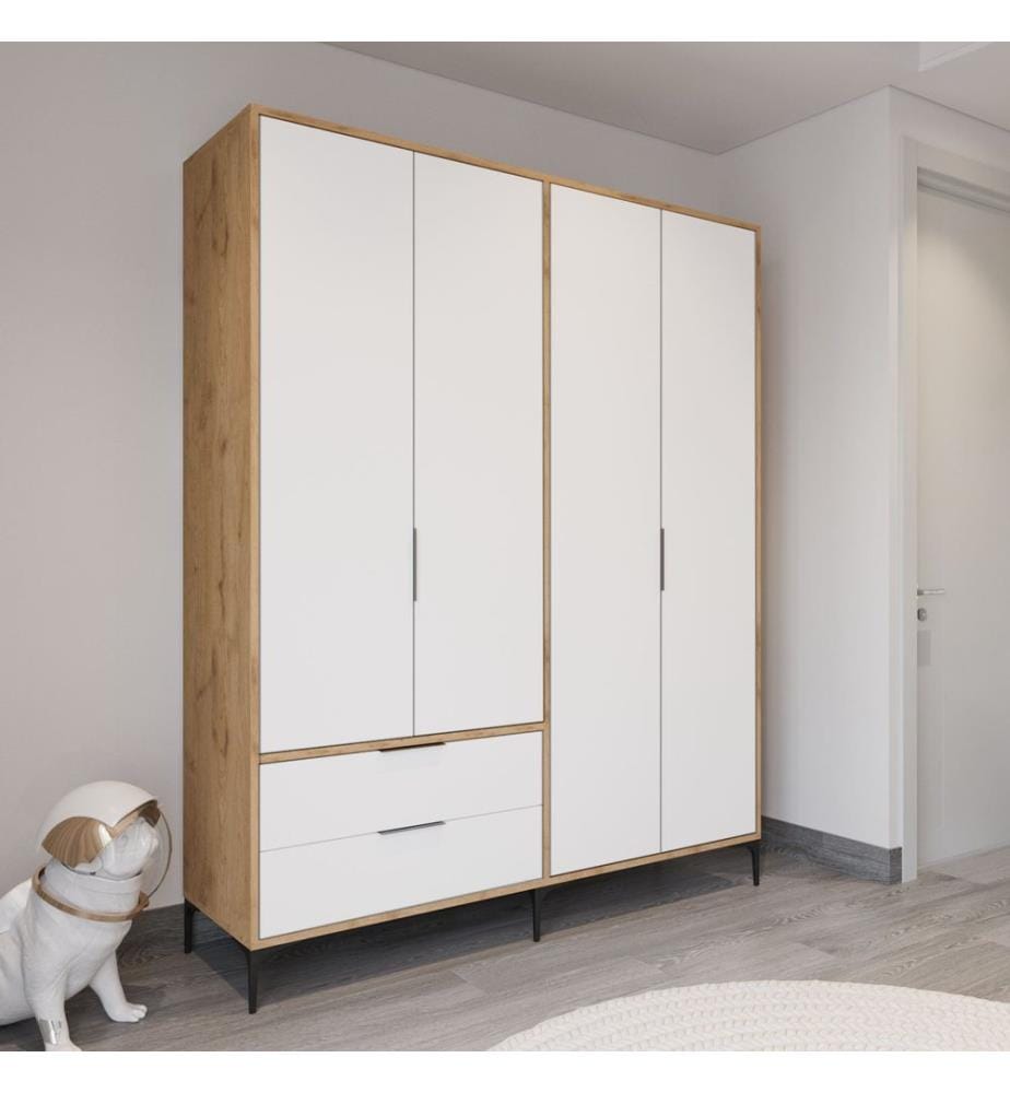 Armoire, chêne, blanc, 100 % panneau de particules mélaminé