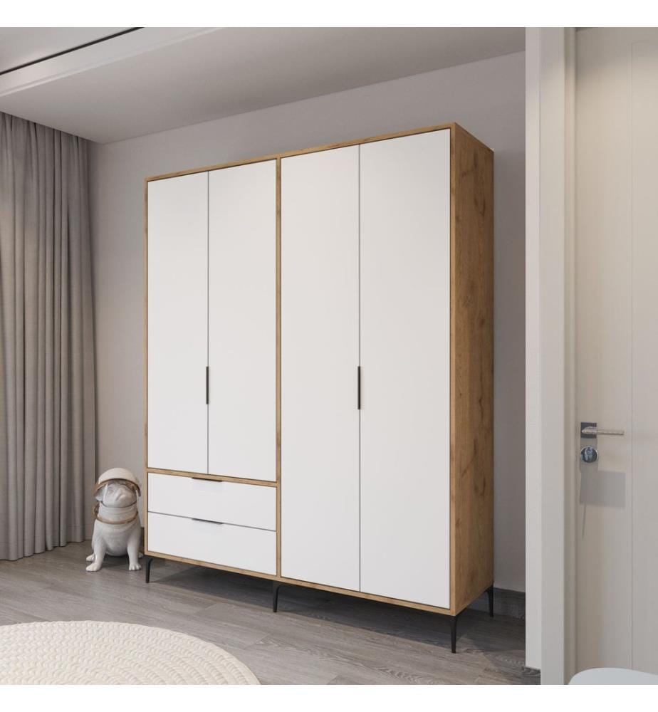 Armoire, chêne, blanc, 100 % panneau de particules mélaminé