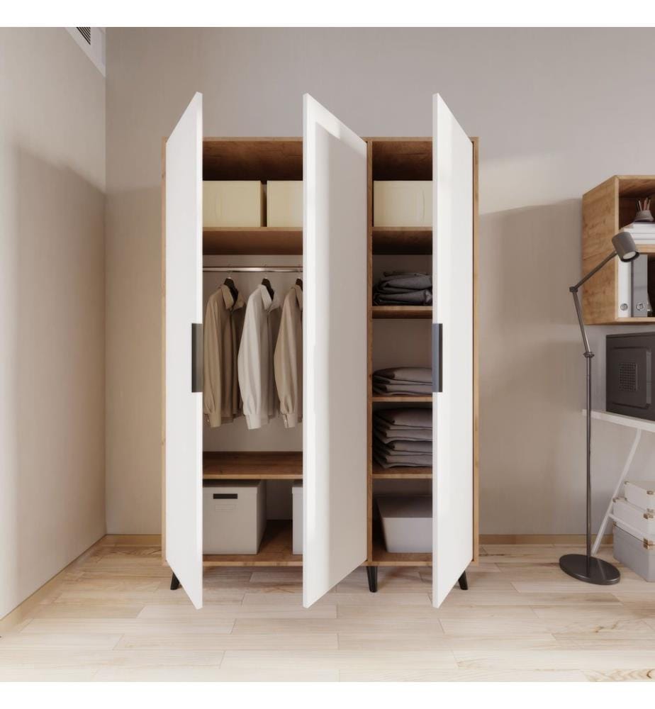 Armoire, chêne, blanc, 100 % panneau de particules mélaminé
