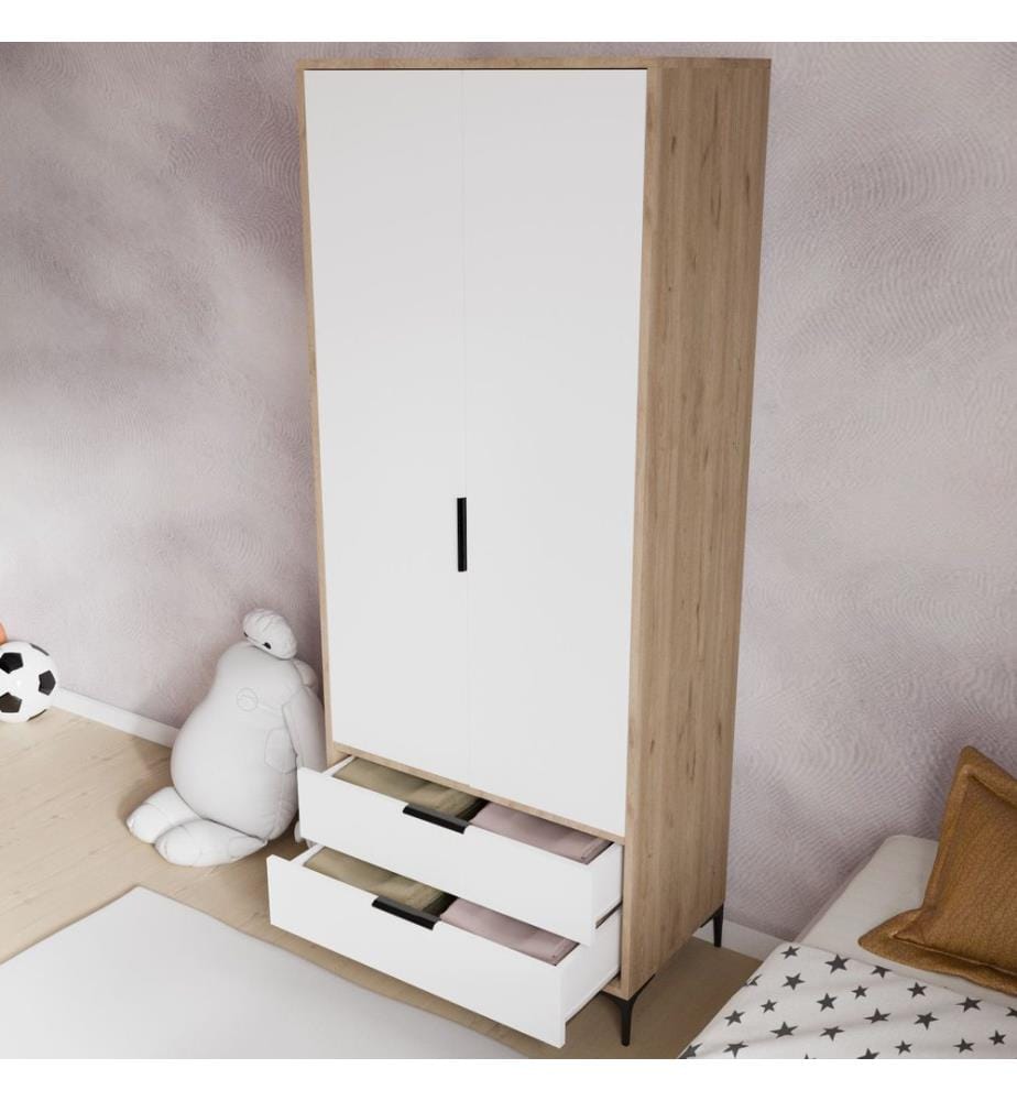 Armoire, chêne, blanc, 100 % panneau de particules mélaminé