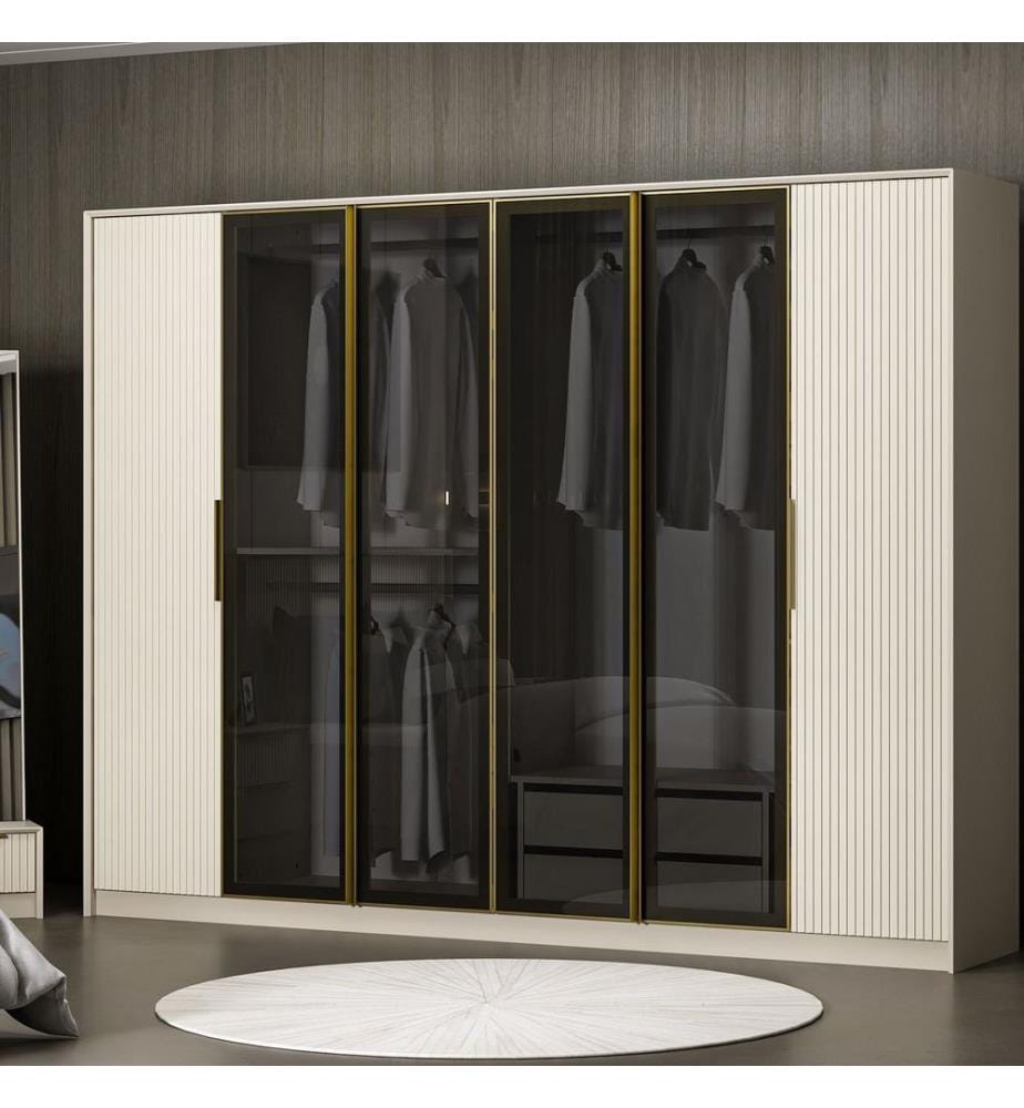 Armoire, blanc, or, gris fumé, panneau de particules mélaminé