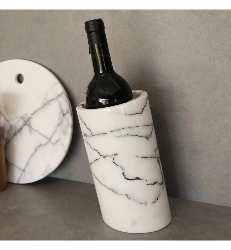Marble Wine Bottle Holder, White, 100% SICILY LILA MARBLE