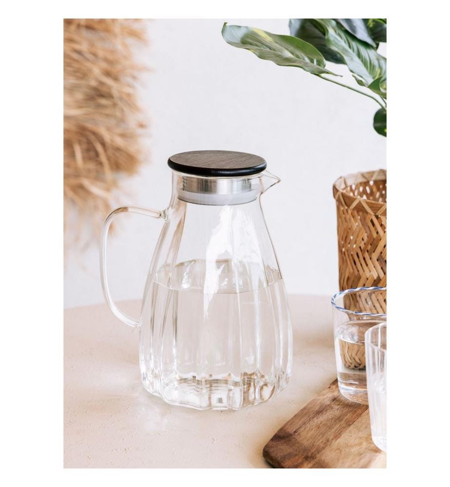 Flasche, transparent, 100 % GLAS, Bambusdeckel
