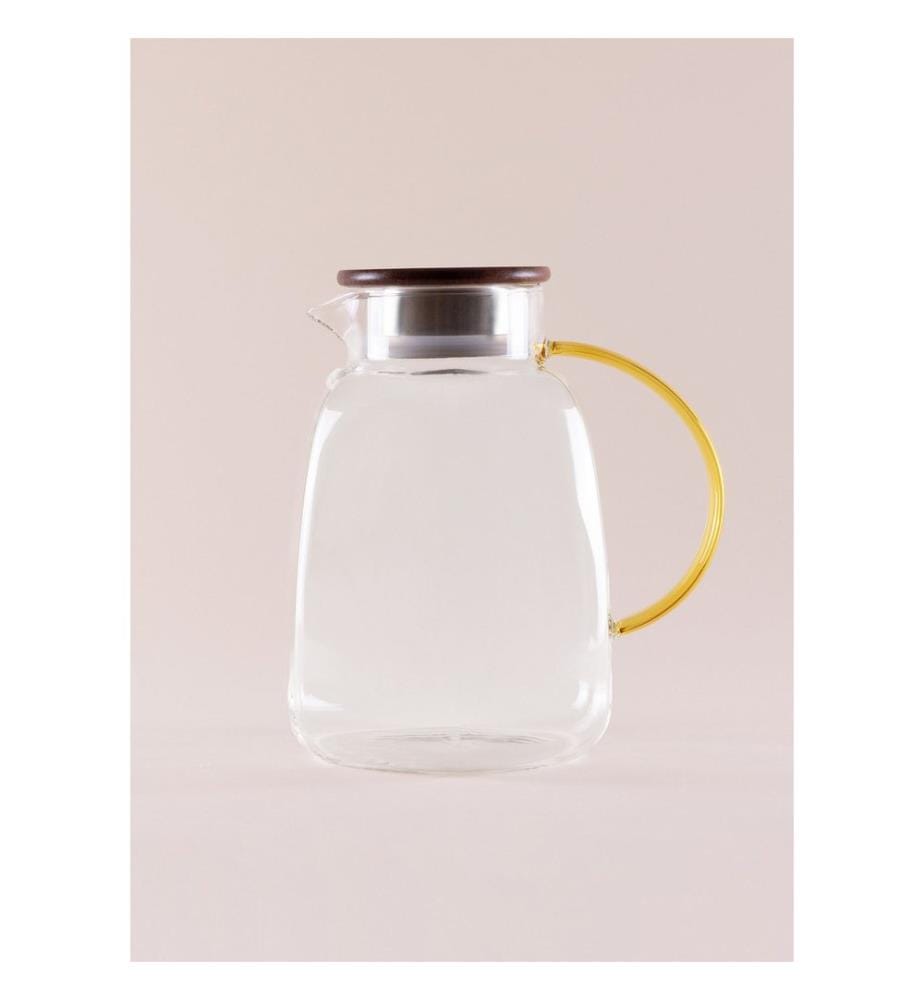 Flasche, transparent, 100 % GLAS, Bambusdeckel