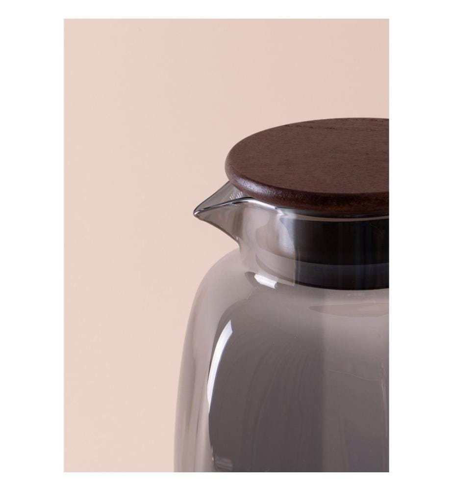 Flasche, grau, 100 % GLAS, Bambusdeckel