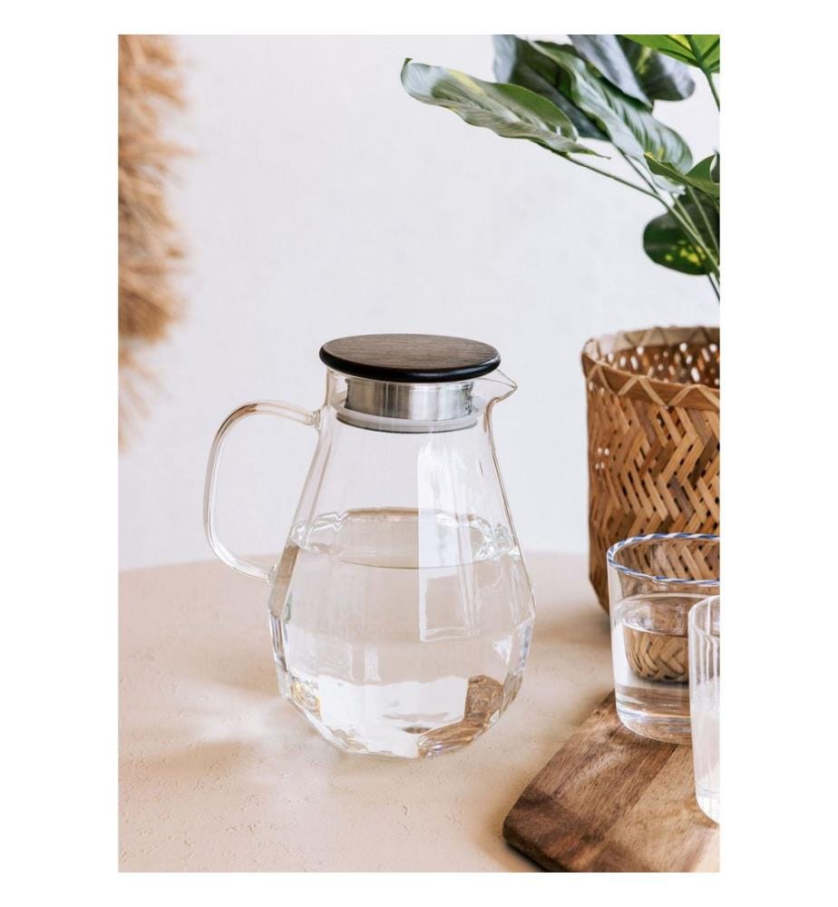 Flasche, transparent, 100 % GLAS, Bambusdeckel