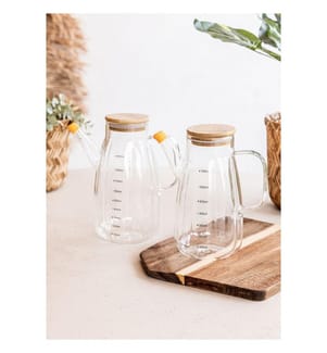 Oil Dispenser, Transparent, 100% GLASS, Bamboo Lid
