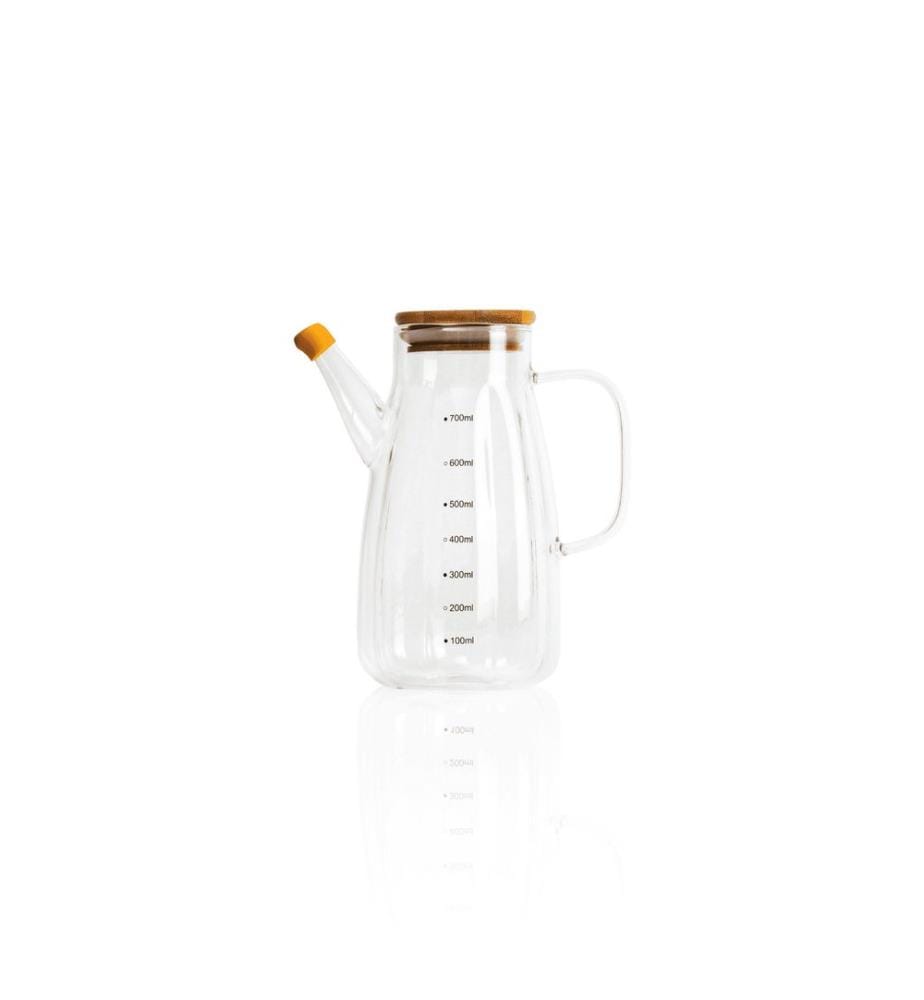 Ölspender, transparent, 100 % GLAS, Bambusdeckel