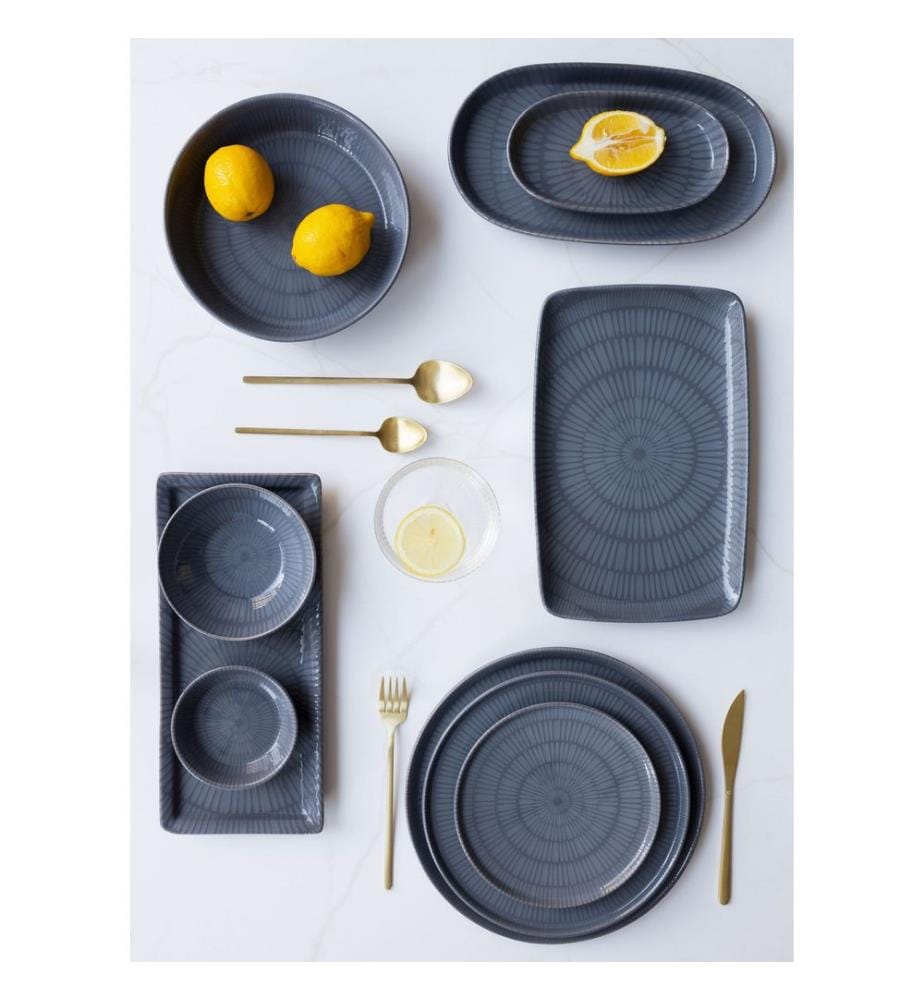Servierteller-Set, 2 Stück, Grau, 100% Ceramic