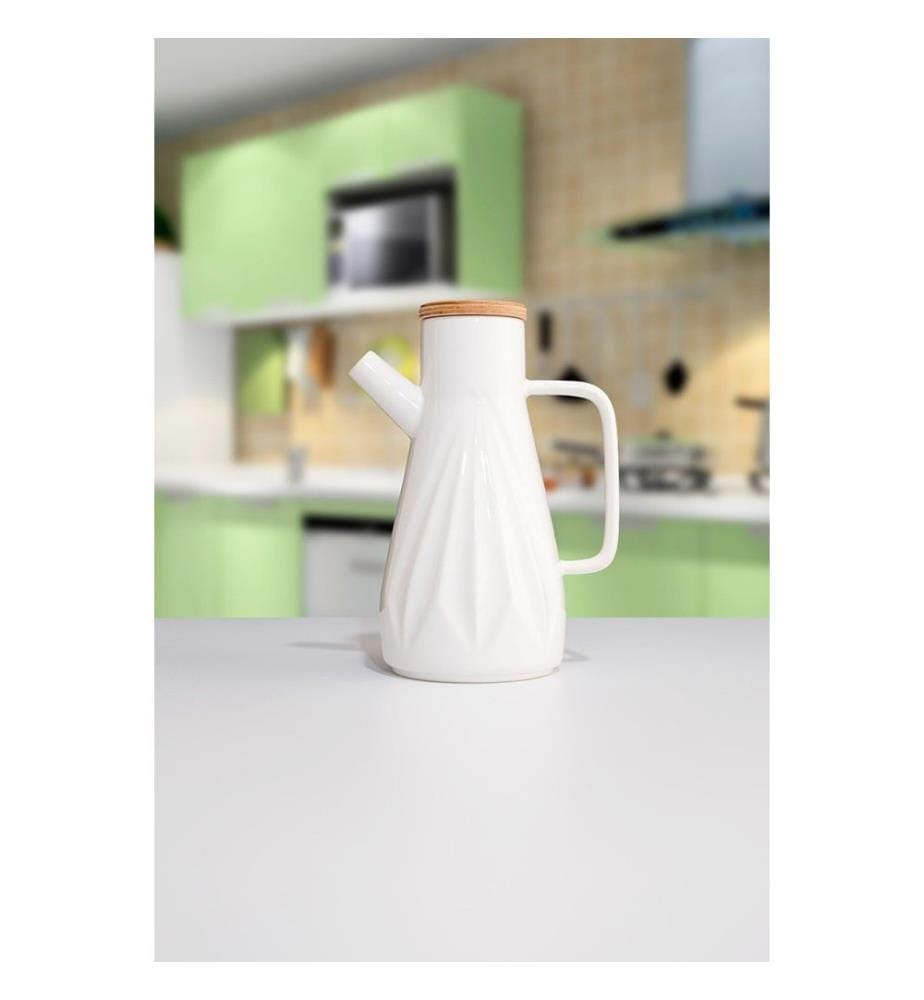Ölspender, Weiss, 100% Porcelain, Deckel: 100% Bamboo