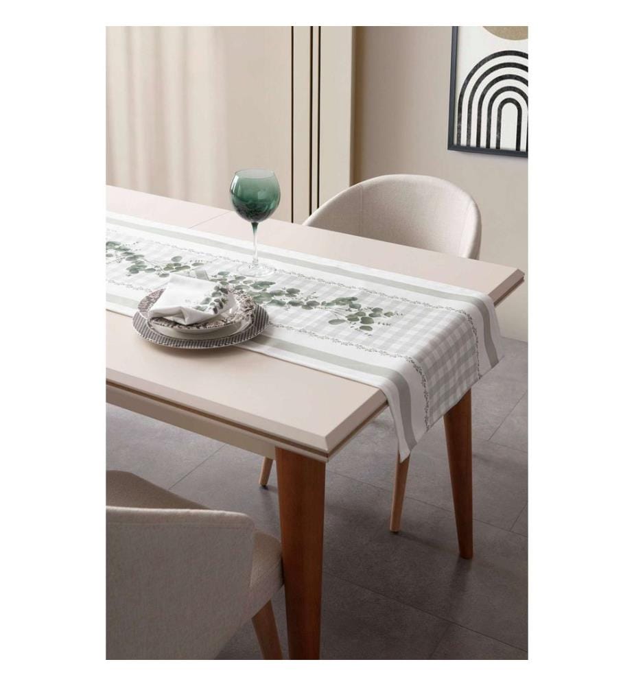 Chemin de table, vert, blanc, tissu : 100 % COTON
