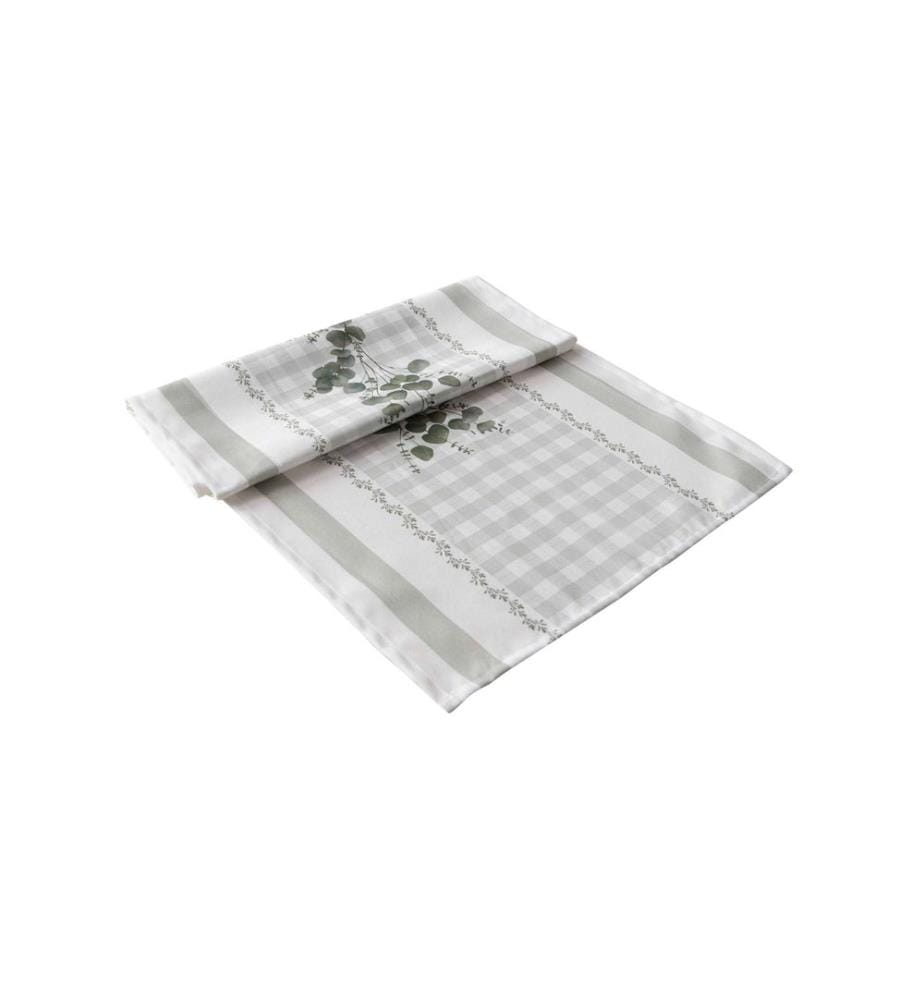 Chemin de table, vert, blanc, tissu : 100 % COTON