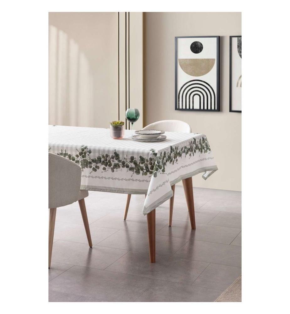Tablecloth, Green,White, Fabric: 100% COTTON