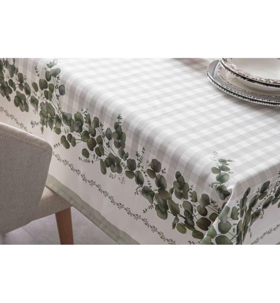 Tablecloth, Green,White, Fabric: 100% COTTON