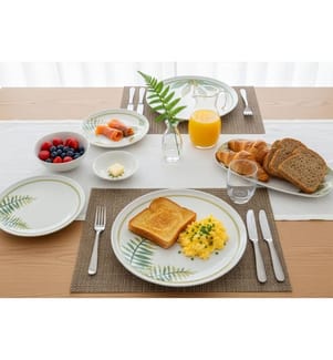 Service à petit-déjeuner, 14 pièces, blanc, vert, jaune, 100 % porcelaine