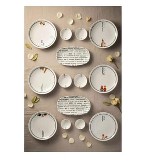 Service à petit-déjeuner, 14 pièces, noir et blanc, 100 % porcelaine