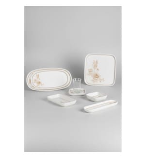 Breakfast Set, 29 Pieces, White, Brown, 100% PORCELAIN