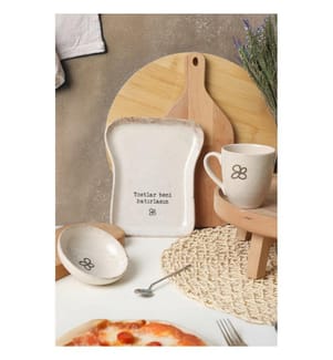 Service à petit-déjeuner, 3 pièces, crème, noir, 100 % grès