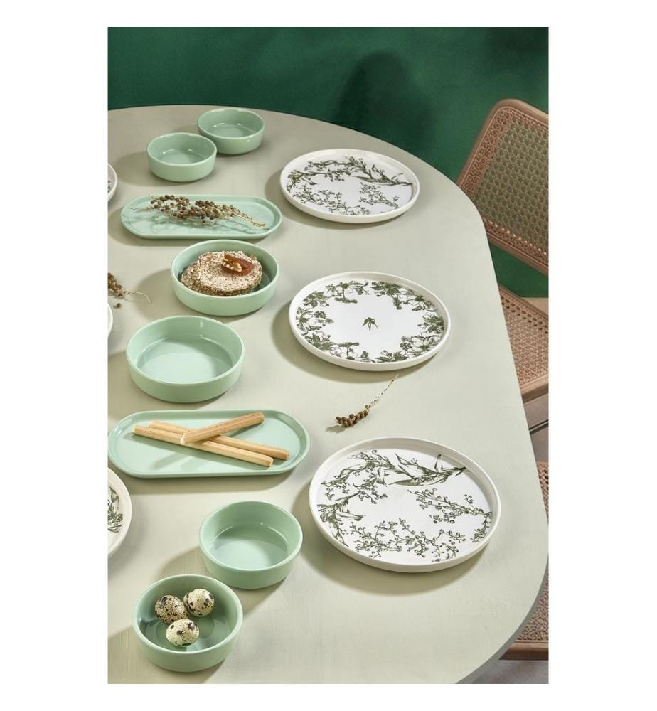 Service à petit-déjeuner, 14 pièces, vert foncé, 100 % céramique