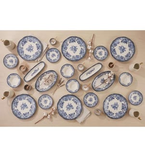Service à petit-déjeuner, 20 pièces, blanc, bleu marine, 100 % porcelaine