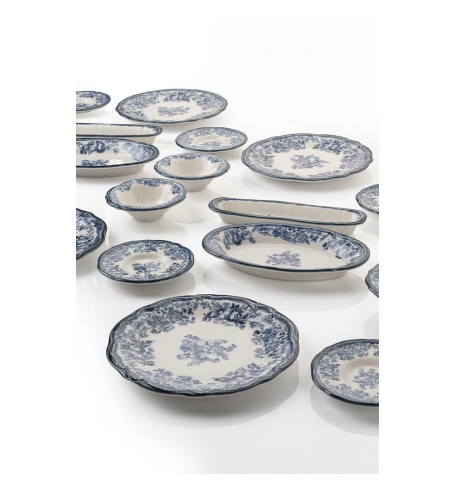 Service à petit-déjeuner, 20 pièces, blanc, bleu marine, 100 % porcelaine