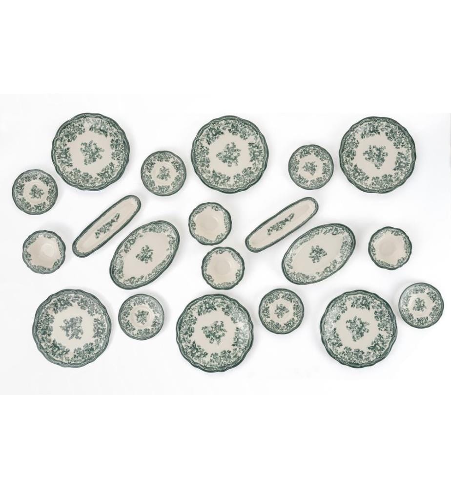 Service à petit-déjeuner, 20 pièces, blanc et vert, 100 % porcelaine