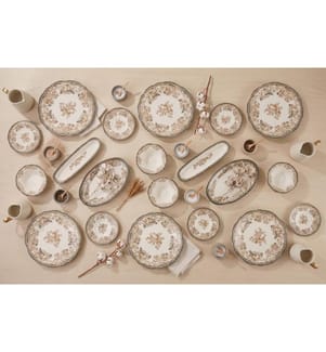 Service à petit-déjeuner, 20 pièces, blanc, marron, 100 % porcelaine