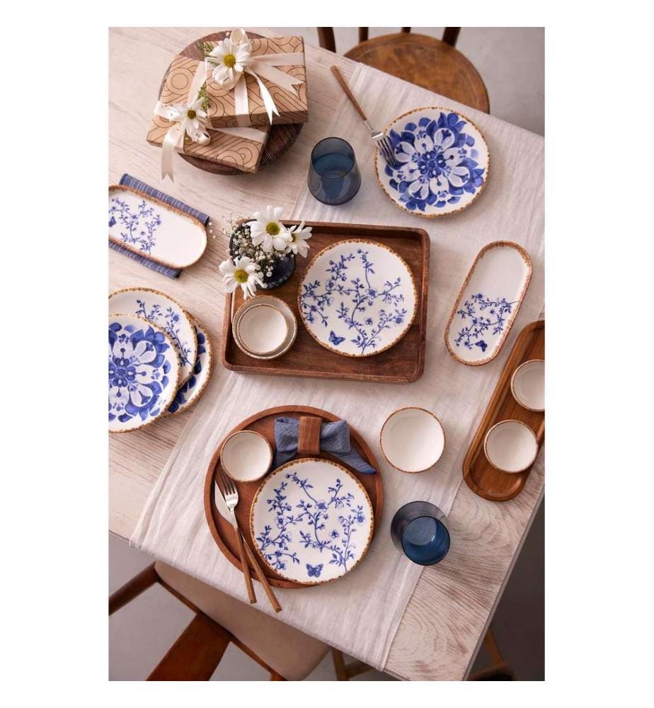 Service à petit-déjeuner, 14 pièces, bleu, 100 % porcelaine