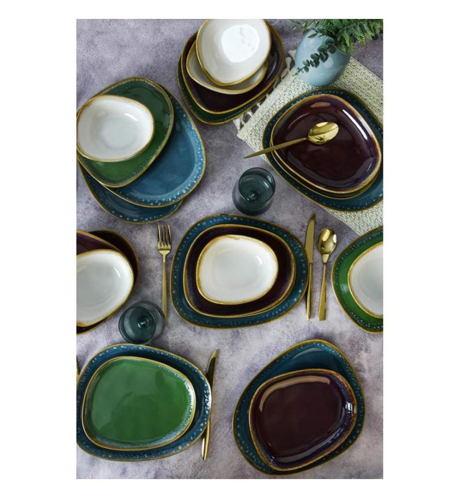 Ceramic Dinner Set, 24 Pieces, Multicolor, 100% CERAMIC STONEWARE