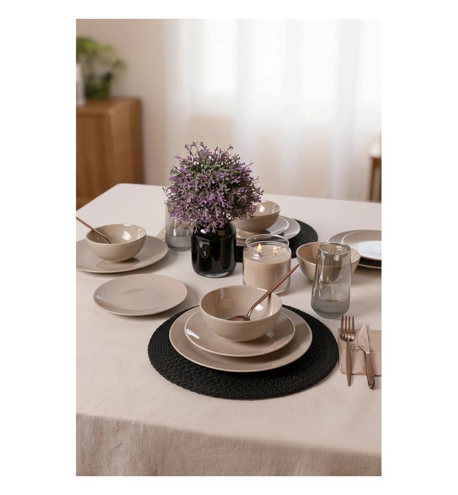 Service de table 12 pièces, taupe, 100 % grès