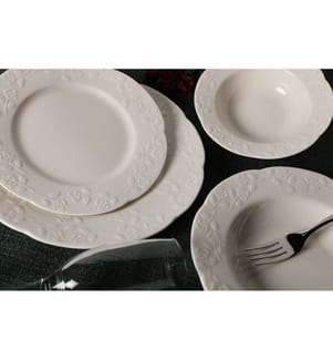 Service de table 24 pièces, couleur crème, 100 % porcelaine fine