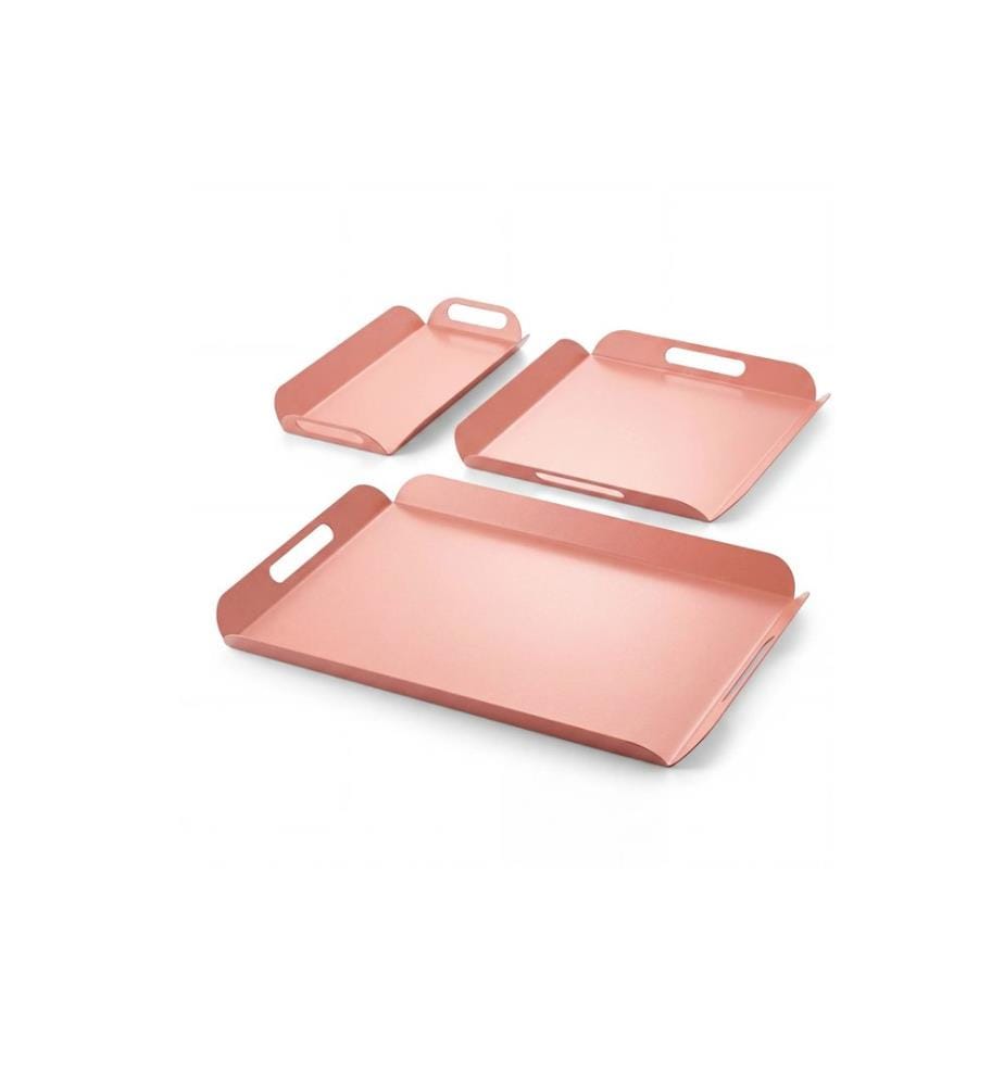 Plateau, 3 pièces, rose, 100% métal