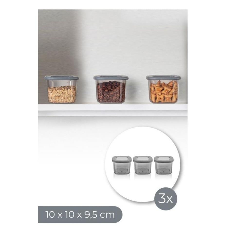 Storage Box Set, 3 Pieces, Anthracite, Plastic, Bpa Free