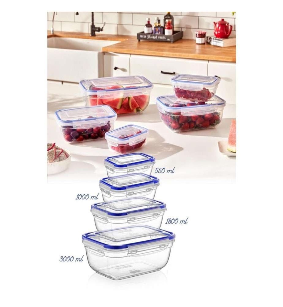 Set di contenitori, 4 pezzi, trasparente, plastica