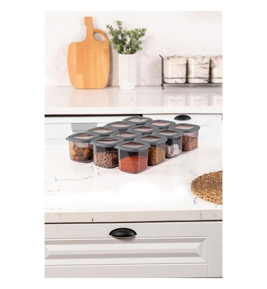Storage Box Set, 12 Pieces, Anthracite, Plastic, Bpa Free