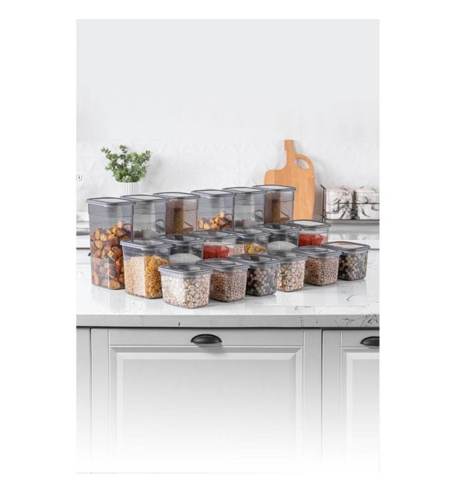 Storage Box Set, 18 Pieces, Anthracite, Plastic, Bpa Free