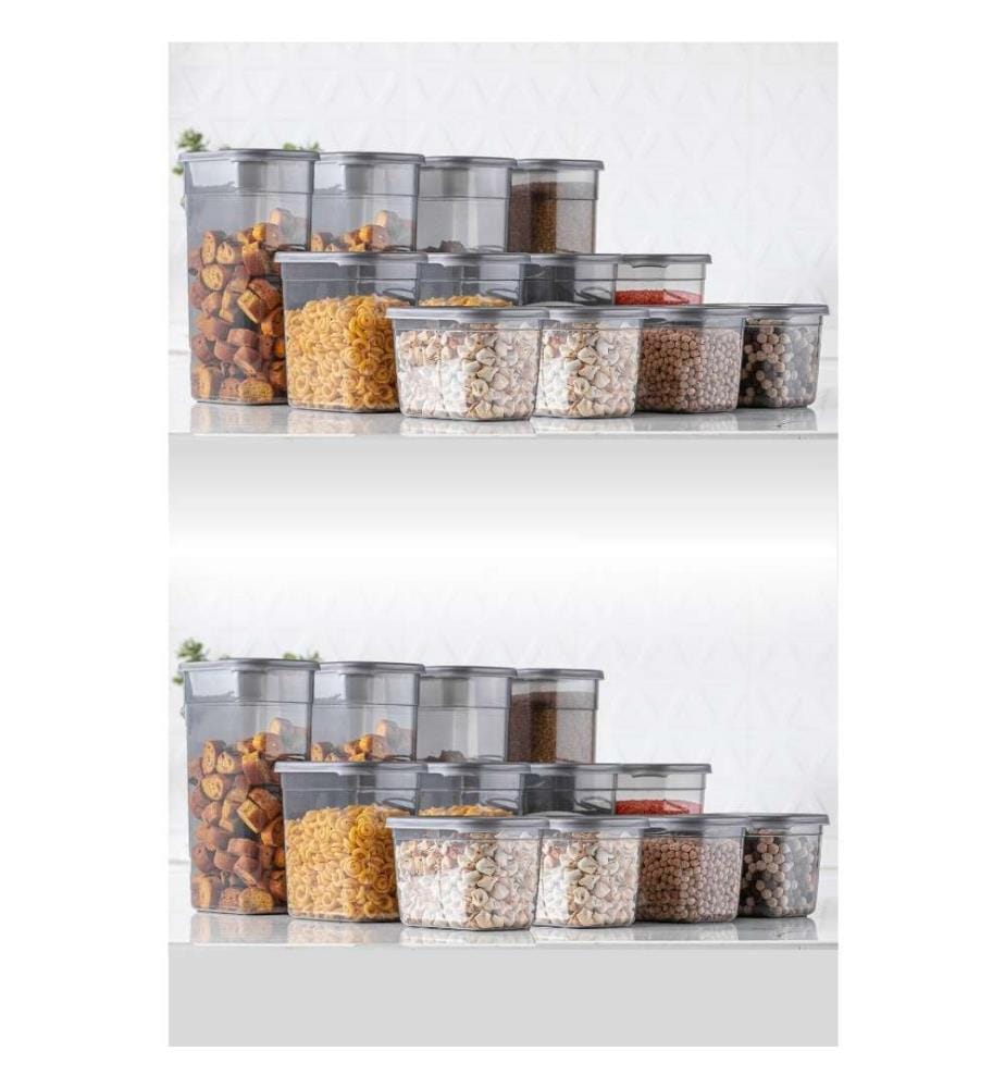 Storage Box Set, 24 Pieces, Anthracite, Plastic, Bpa Free