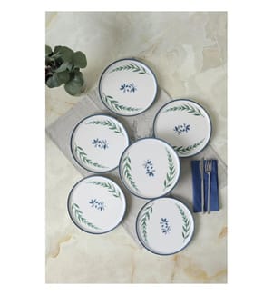 Cake Serving Set, 6 Pieces, 100% EARTHENWARE, White, Blue, Green