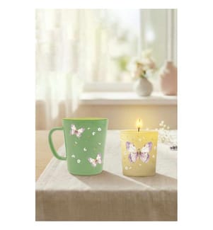 Mug & Candle Set, 100% GLASS, Green, Yellow