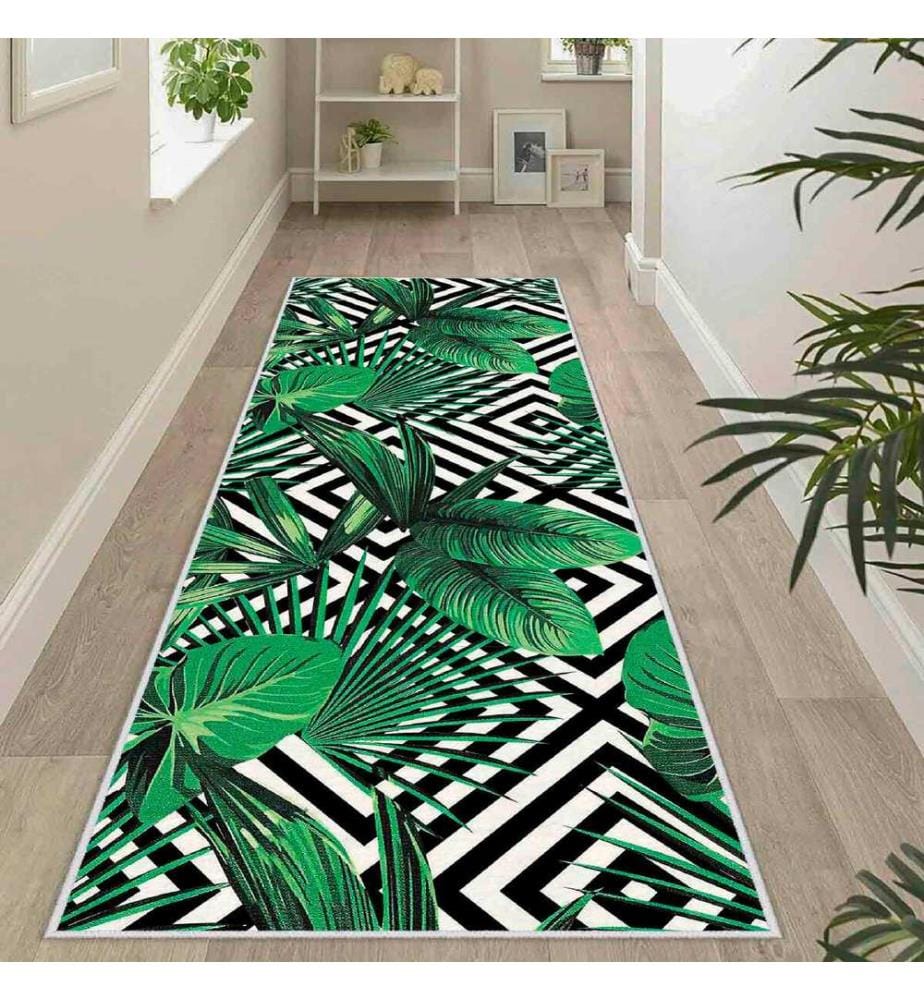 Tappeto, Bianco, Verde, Nero, 100% Poliestere, 100 x 300 cm