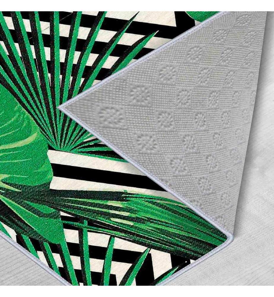 Tapis, blanc, vert, noir, 100% polyester, 100 x 400 cm