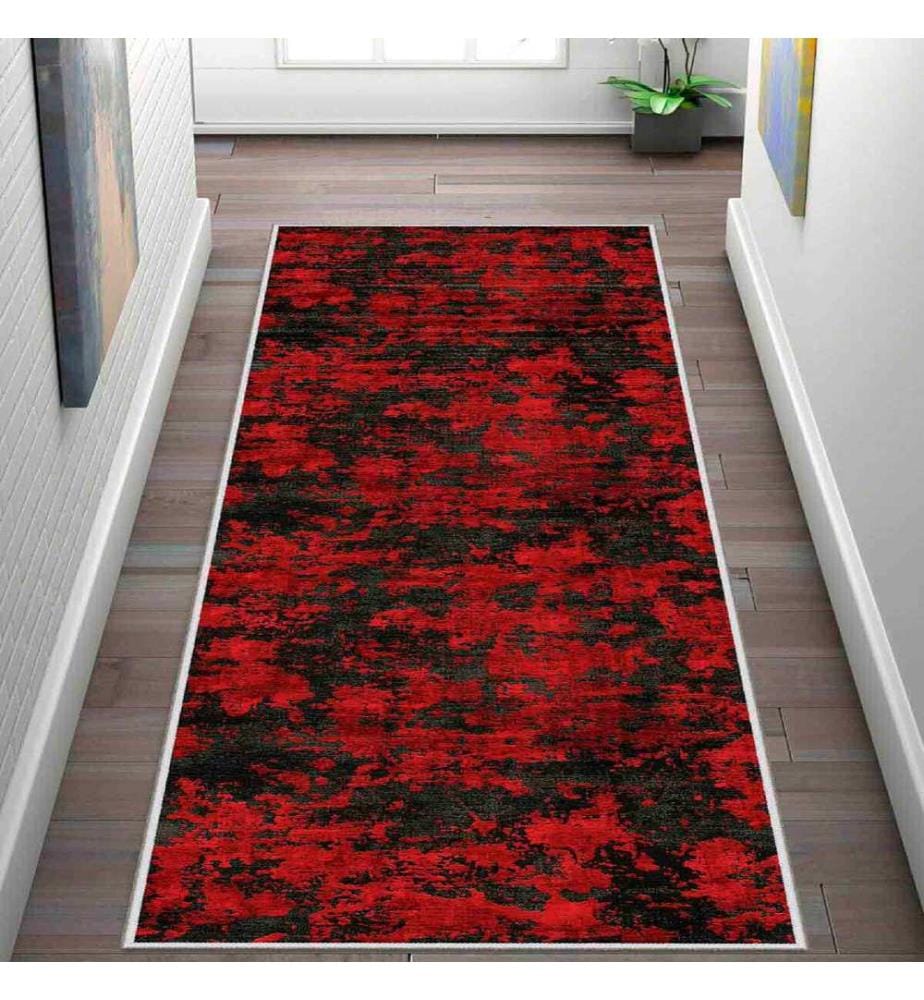 Teppich, Rot, Schwarz, 100% Polyester, 100 x 500 cm
