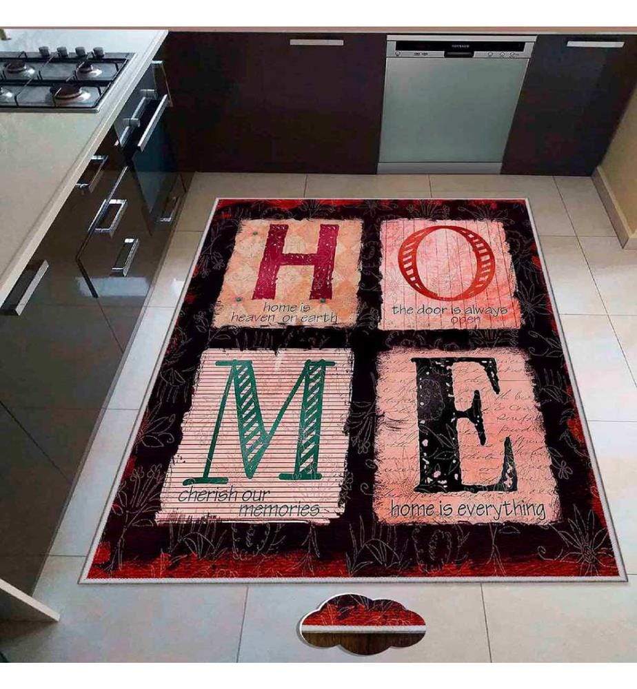 Teppich, Lachs, Rot, Grün, Schwarz, 100% Polyester, 100 x 200 cm