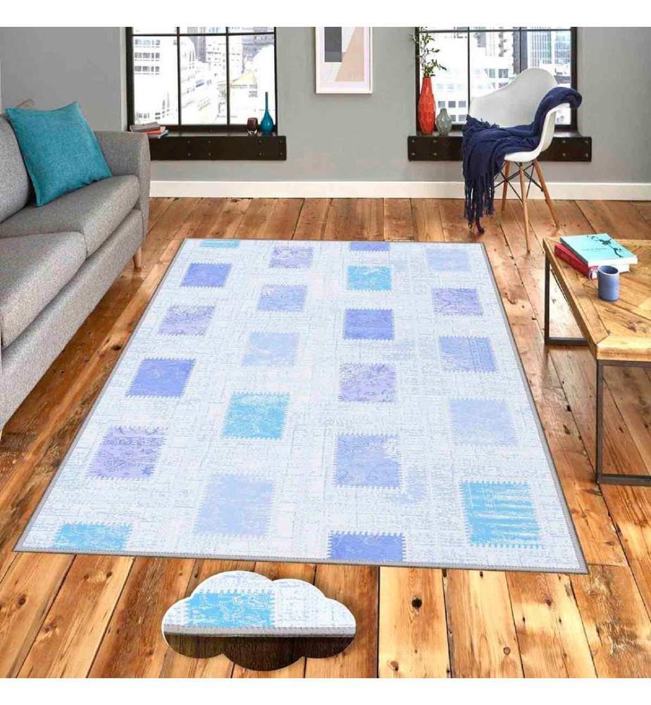 Tapis, blanc, bleu, lilas, 100% polyester, 80 x 120 cm