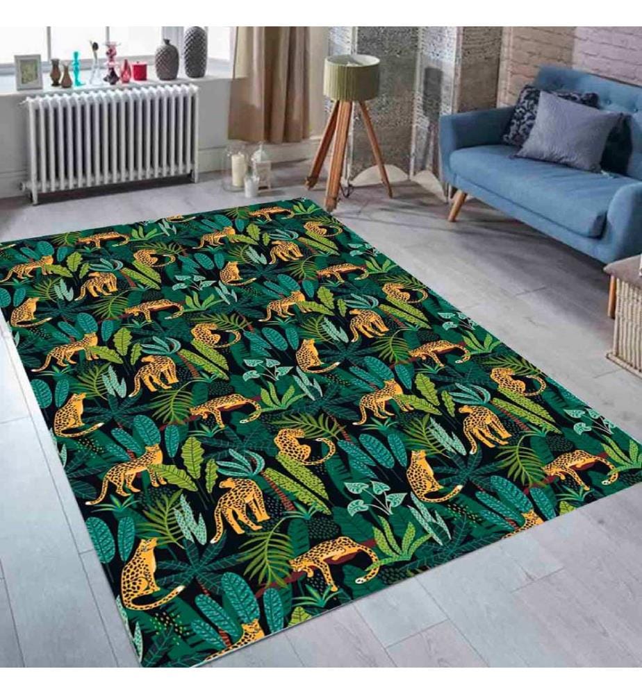 Tapis, camel, vert clair, vert, 100% polyester, 80 x 120 cm