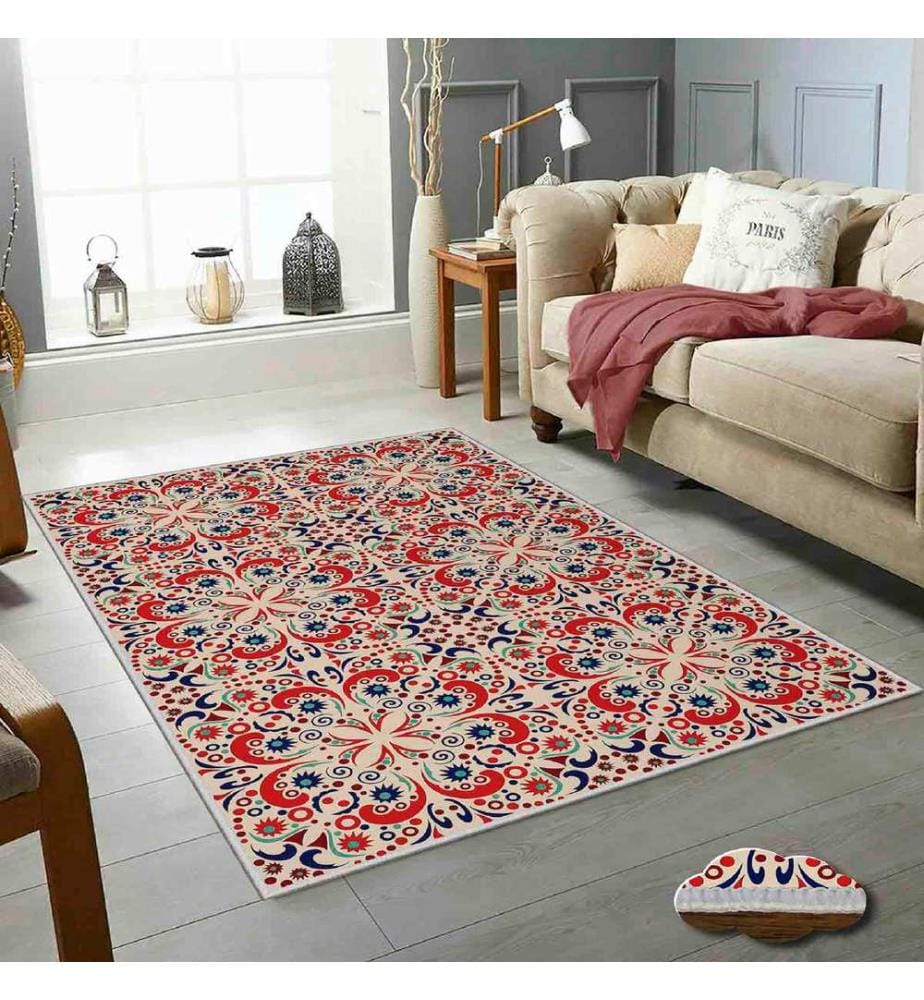 Tappeto, Crema, Rosso, Blu, Rosso, Blu, Blu marino, 100% poliestere, 100 x 150 cm