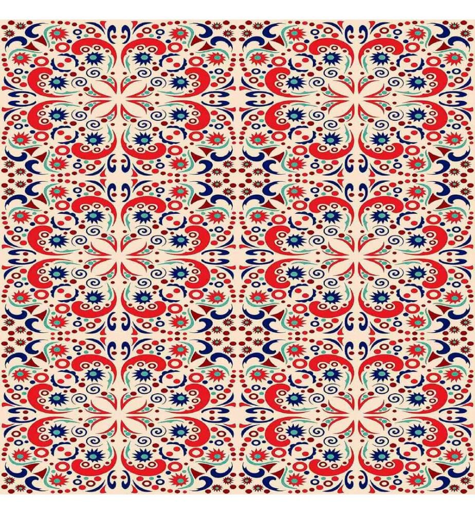 Tappeto, Crema, Rosso, Blu, Rosso, Blu, Blu marino, 100% poliestere, 100 x 300 cm