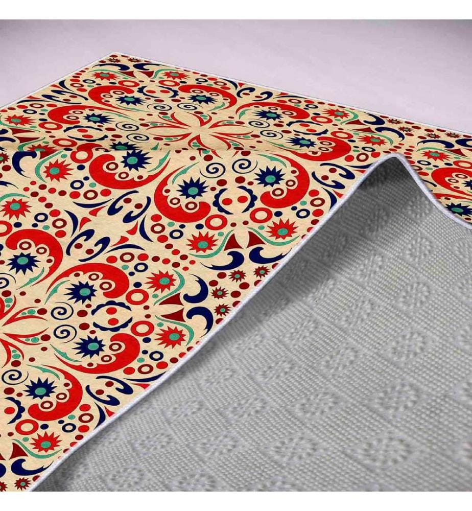 Tappeto, Crema, Rosso, Blu, Rosso, Blu, Blu marino, 100% poliestere, 100 x 300 cm
