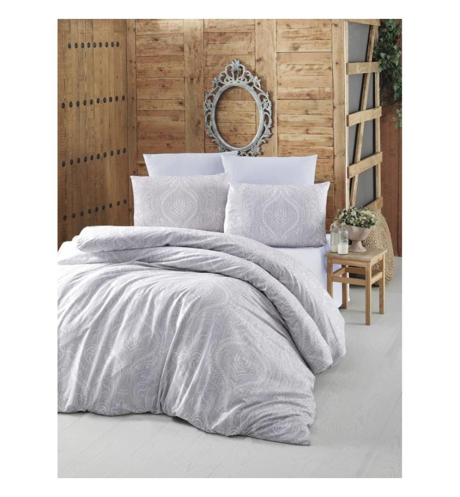 Ranforce Single Quilt Cover Set, GreyWhite, Cotton Ranforce