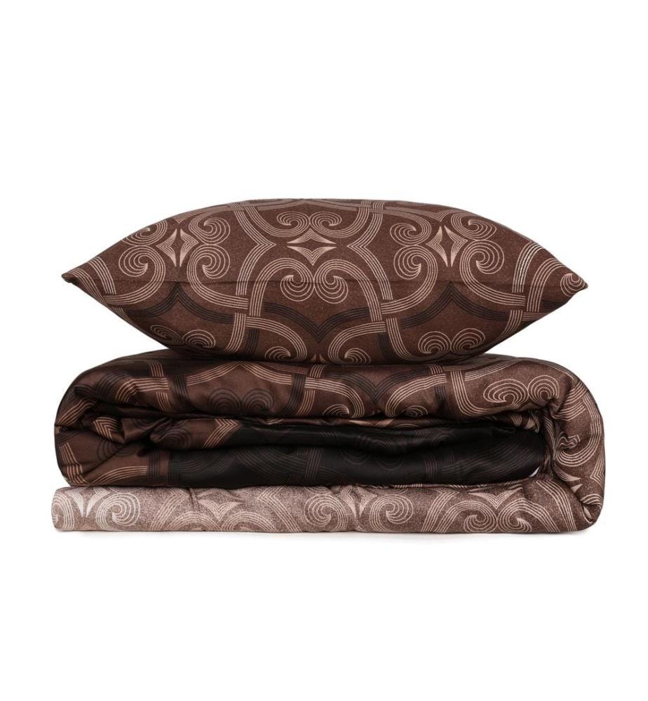 Satin Single Quilt Cover Set, BrownCreamDark Brown, Cotton Satin